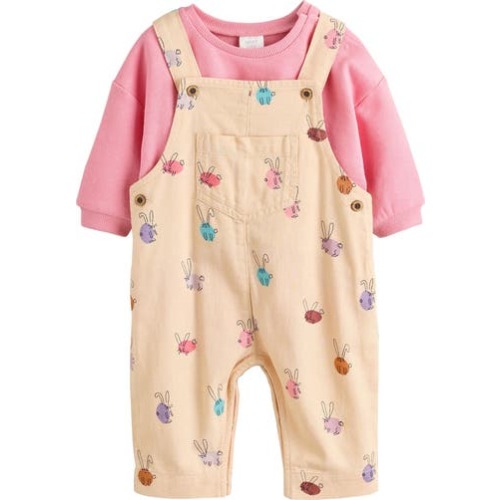 Bunny Print Overalls & Bodysuit Set, 6-9M