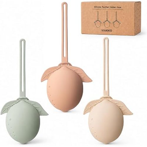 Silicone Pacifier Holder Case Binky Holder Baby Pacifier Case for Boys Girls Portable Silicone Paci Storage Pouch for Newborns 3 Pack-Ivory+Sage+Brown
