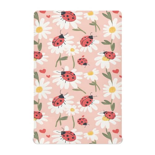 KJIZMO Ladybugs and Daisies Fitted Crib Sheets Soft Crib Sheet Fits Standard Crib & Toddler Bed Mattress - 28 x 52 inches