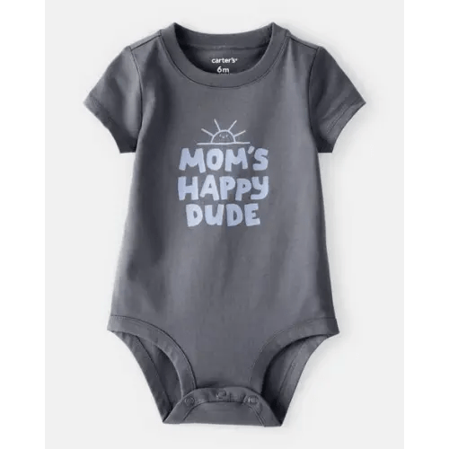 Baby Boy 'Mom's Happy Dude' Short-Sleeve Graphic Bodysuit - Grey | Carter's