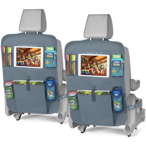 lebogner Back Seat Cover For Kids + 3 Pocket Storage Organizer, 2 Pack X-Large Waterproof Kick Mats Backseat Protector, Car Seat Back Protectors For Vehicles To Protect From Dirt, Mud & Scratches
