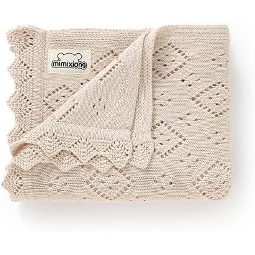mimixiong Baby Swaddle Blanket 100% Cotton Gender Neutral Pointelle Receiving Blanket for Boys Girls Cuddle Stroller Crib Blanket (Oatmeal)