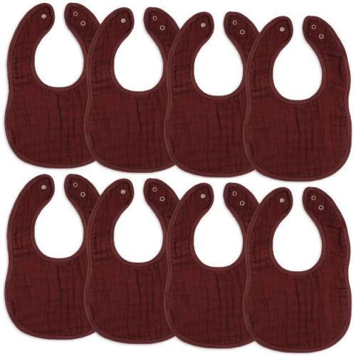 Muslin Cotton Baby Bibs, 8 Pack, Adjustable Size with Easy Snaps, Soft and Super Absorbent, Washable and Reusable By Comfy Cubs - Wine