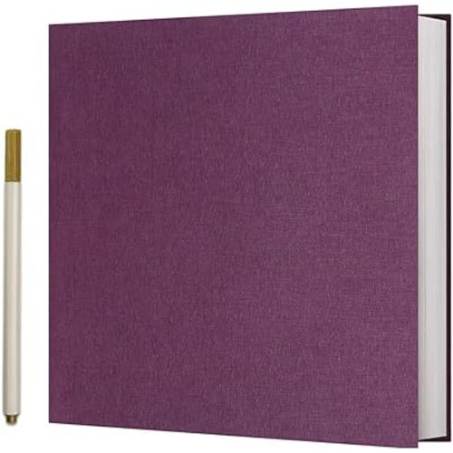 Vienrose Photo Album Self Adhesive 4x6 5x7 3x5 8x10 10x12 Scrapbook Album DIY Scrap Book with A Metallic Pen (13"x12.6" 60 Pages, Purple)