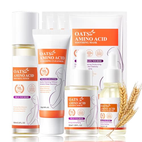 Oats Skincare Set Mom Women Gift - Pregnancy Must Haves - 7PCS Skin Care Set - Anti-Wrinkle New Mom Gifts - Skin Care Products - Skin Care Kit with Toner, Stretch Mark Oil, Serum, Face Mask