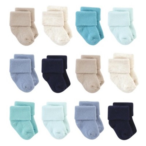 Hudson Baby Basics Infant Baby Cozy Terry Baby Sock 12-Pack, Coastal Comforts, 0-6 Months