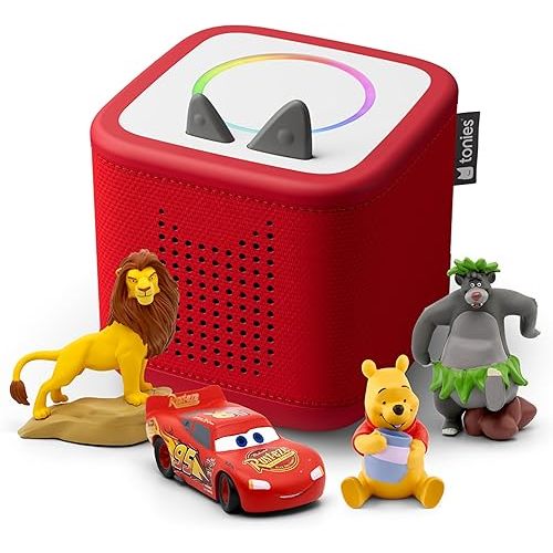 Toniebox 2 Audio Player Disney Bundle for Kids 3+ with Lightning McQueen, Simba, Winnie The Pooh, and Baloo - Sunset Red