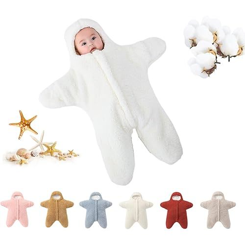 Baby Starfish Onesie, Thick Imitation Fleece Starfish Newborn Sleeping Bag, Infant Footie Jumpsuit Winter Warm Outfits