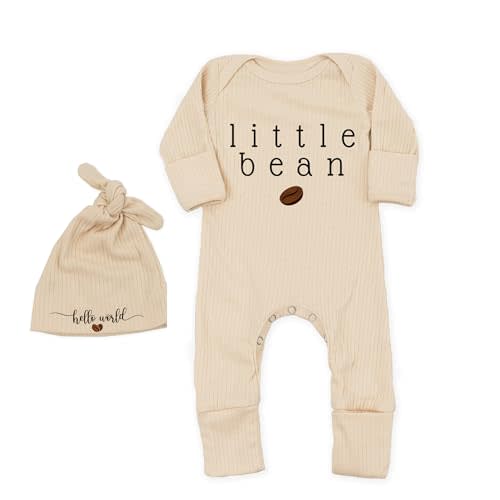 STALOFAZ Little Bean Baby Bodysuit Hat - Newborn Fall One-Piece Romper Coming Home Outfit Infant Boy Girls Jumpsuit 0-3 Month