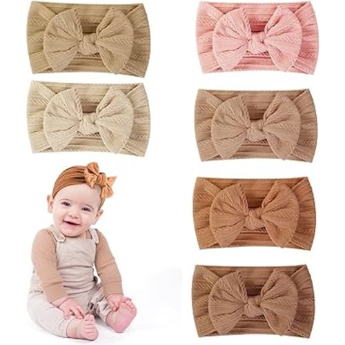 Generic Soft Knot Headbands, Baby Bows, Nylon Headbands, Pack of 6 - For Newborn Baby Girls