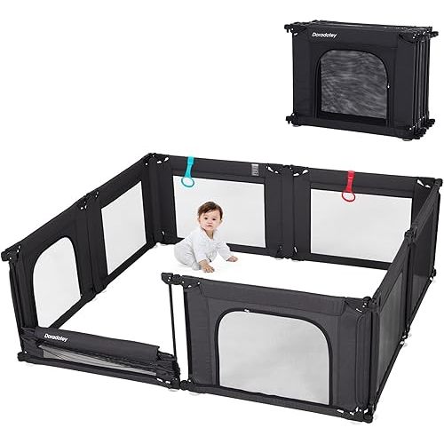 Doradotey Baby Playpen, Shape &Size Adjustable Large Baby Playard for Babies and Toddlers, Foldable Playpen Fence Indoors Play Center Yards, Breathable Mesh Anti-Fall Play Pen 79x71, Black