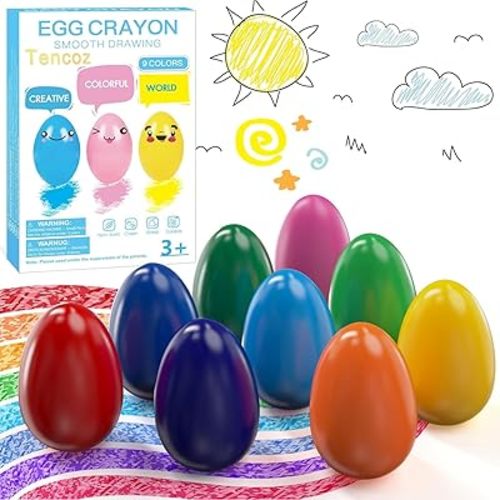 Tencoz 9 Colors Egg Crayons for Kids 3+, Easy to Hold Non Toxic Washable Safe Palm Grasp Crayons for Child, Unbreakable Art Supplies for Preschool, for Boys, Girls, for Kindergarten