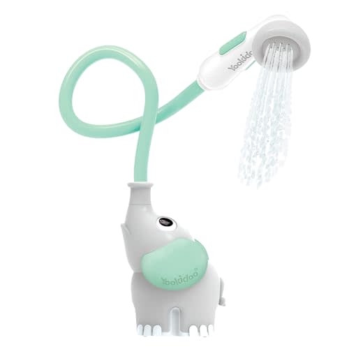Yookidoo Baby Bath Shower Head – Elephant Water Pump with Trunk Spout Sprayer & Rinser, Dual Knob Flow Control, Bath Time Essential for Newborns, Tub or Sink (Turquiose)
