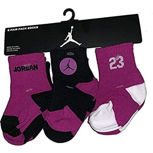 Nike Jordan Jumpman 23 Baby Girl's Quarter Crew Socks - 6 Pair, Black/Purple/White, 12-24 Months