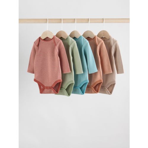 (9-12 mo) 5 Pack Blue/Brown Baby Long Sleeve Bodysuits