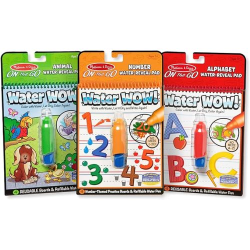 Melissa & Doug On the Go Water Wow! Reusable Water-Reveal Activity Pads, 3-pk, Animals, Alphabet, Numbers