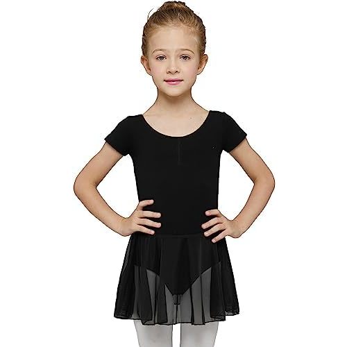 MdnMd Toddler Ballet Leotards for Girls Dance Leotards with Skirt Gymnastic Ballerina Outfit Dress Classic Short Sleeve