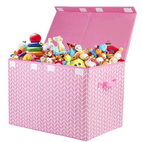 Mayniu Large Toy Storage Box Chest for Girls Kids, Sturdy Toy Box Bin Organizer Baskets with Lid for Living Room, Nursery, Closet, Bedroom, Playroom 25"x13" x16" (Pink)