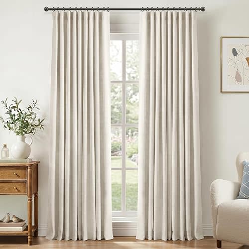 Linen Total Blackout Curtains for Bedroom 84 inch Long, Beige