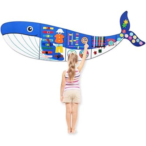 Whale Montessori Busy Board Toddler Busy Board, Activities Foldable Montessoris Toys for 3+ Years Old Wall Panel