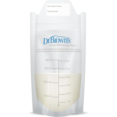 Dr. Brown’s Breast Milk Storage Bags, Disposable and Durable Bags for Freezing & Heating Breast Milk, (100 ct) 6 oz Bags, BPA free