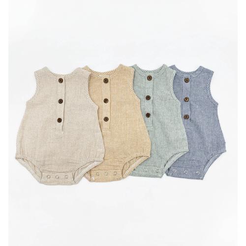 Baby Boys Gingham Cotton Romper | Marco
