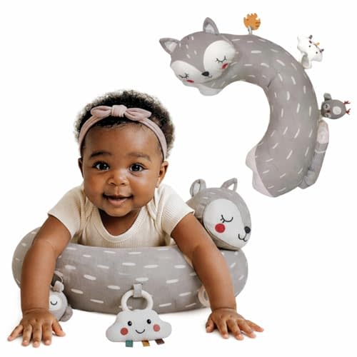 Tummy Time Activity Toy | Baby Sensory Pillow for Infants 0-6 Months | Pillow with Detachable Rattle | Crinkle & Teether Toys | Soft Breathable Floor Pillow for Newborns and Babies