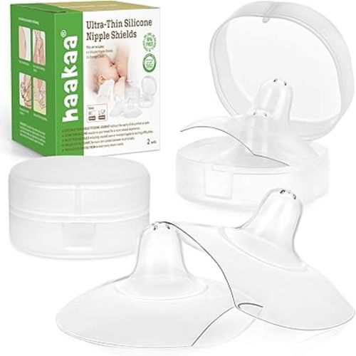 haakaa Silicone Nipple Shields for Breastfeeding Newborns, Contact Nipple Shield for Latching Difficulties, Flat or Inverted Nipples, Includes Storage Case (24mm, 4pcs)