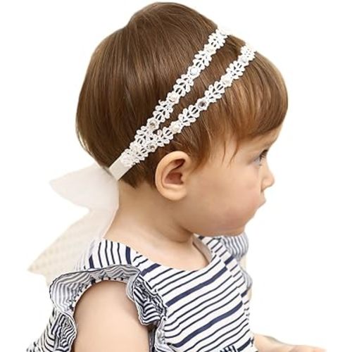 DANMY Baby Girl Super Elastic Headband,Cotton Lace Toddler Hair Band,Infant Soft Turban Hair Accessories Set