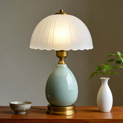 Vintage Lamp for Living Room,16" Modern Ceramic Table Lamps for Bedroom,Retro Bedside Nightstand Traditional Lamps, Classic Chinoiserie Green Lamp for Home Decor