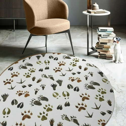 LaModaHome Rounded Rug Animal Tracks RugNon-Slip Rug Washable Mat Child Stain Resistant Living Room Kitchen Carpet 3X3ft(90X90cm)