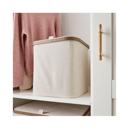 Linen Look Walnut Look Tall Box - Beige - One Size