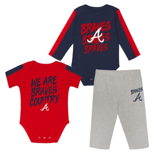 Infant Atlanta Braves Outerstuff Double Down Bodysuit and Pants 3-Piece Set