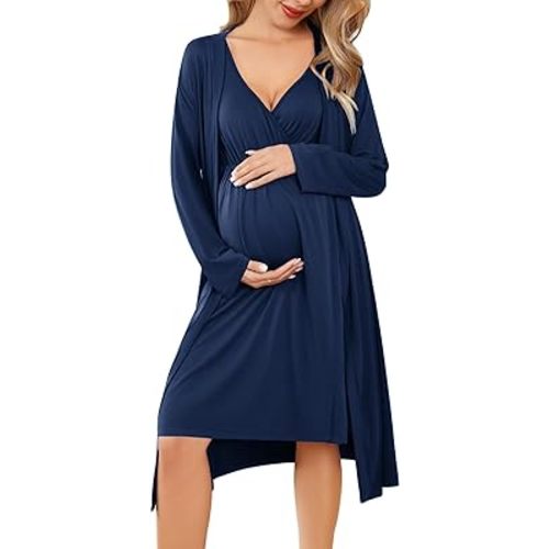 Ekouaer Maternity Nursing Gown and Robe Set Labor Delivery Nursing Nightgown Pregnancy Clothes S-XXL