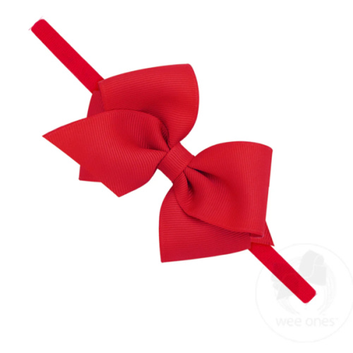 Extra Small Grosgrain Bow on Matching Skinny Nylon Band - RED | Wee Ones Hair Bows & Accessories