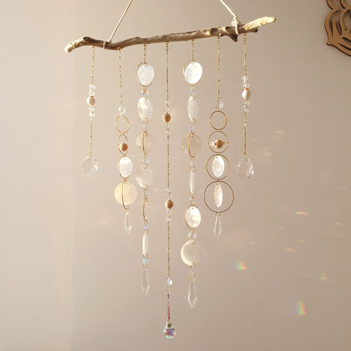 Large Boho Mobile Wood and Crystal Suncatcher - Boho Chic Decoration - Home Decor - Handmade