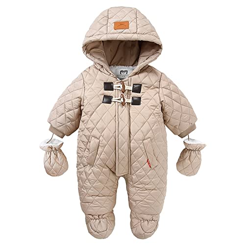 Toddler Snowsuit Baby Winter Clothes Hoodie Fleece Snow Wear Suit | Newborn Girl Outerwear Infant Boy Jumpsuit Pink Brown Hooded Thick Blue Romper Onesie Outwear 3-6-9-12-18-24 Months 1T 2T