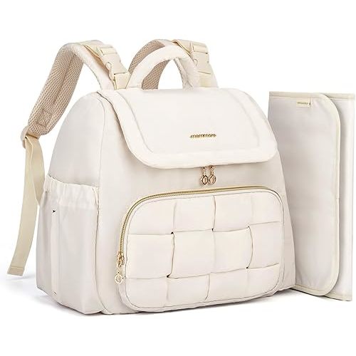 mommore Small Diaper Bag, Mini Baby Diaper Bag, Puffer Quilted Diaper Backpack with Changing Pad, Insulated Pockets, Stroller Strap, Woven Baby Bag for Travel Work