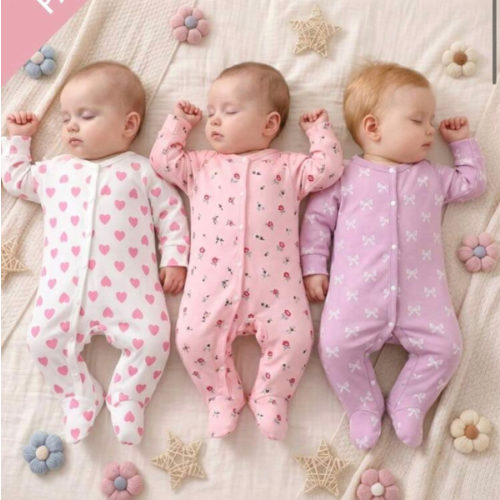 SHEIN Newborn Minimalist Fashion Sweet Cute Heart Pattern 3 PiecesSet Long Sleeve Long Jumpsuit Loungewear | SHEIN USA