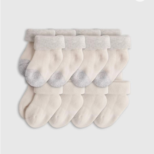 Organic Cotton Fold Over Socks 8-Pack - Baby in White/Grey