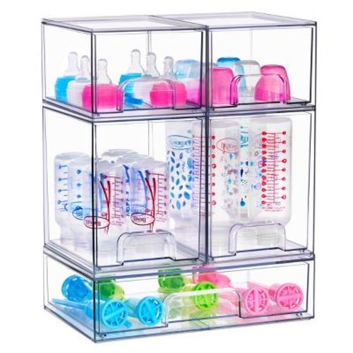 Sorbus 5 Piece Clear Stackable Pull-Out Storage Organizer Bins for Baby Bottles, Bathroom, Kitchen and More