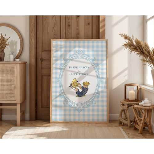 Classic Winnie the Pooh Nursery Wall Art Print Vintage Pooh Thank Heaven for Boys Digital Print Cottagecore Baby Poster farmhouse baby decor