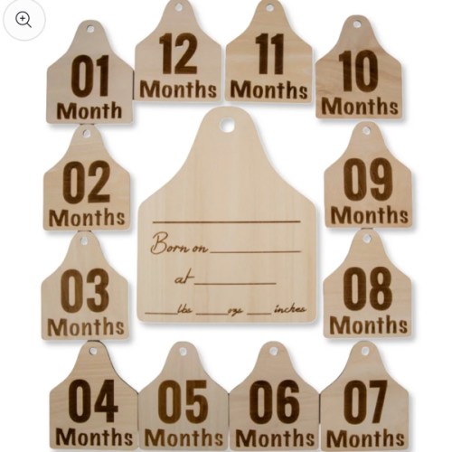 Cattle Tag Wood Announcement Sign & 12 Milestone Signs – Cowkid Clothing Company