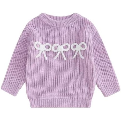 Infant Baby Girl Winter Clothes Embroidered Bow Knitted Sweater Long Sleeve Oversized Sweatshirt Fall Outfit