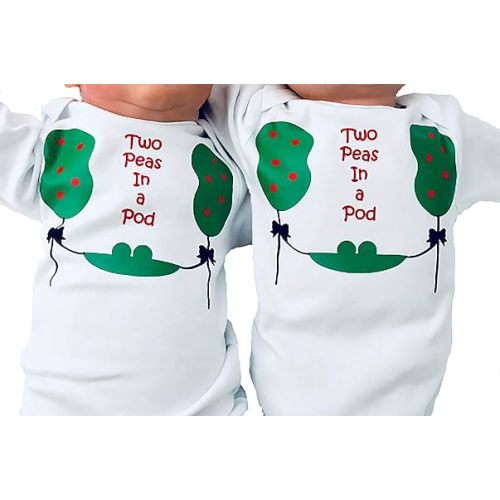 Two Peas in a Pod, Set of 2 - Matching Twin Sibling Outfits, Gender Neutral Gift Set for Twins, Unisex Baby Clothing