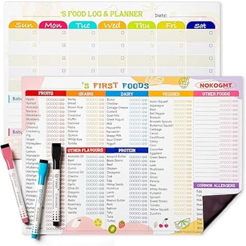 101 Foods Before 1 Checklist Magnet – Baby Food Chart & First Foods Fridge Magnet – Baby First Foods Tracker with Weekly Meal Planner – Dry Erase Baby Food Tracker Fridge Magnet with 3 Markers