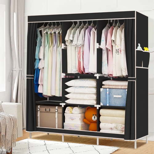 YOUPINS Clothes Organizer 3 Hanging Rod Shelf Portable Closet with Cover Clothes Rack Standing Closet Clothes Storage Wardrobe Garment Cabinet