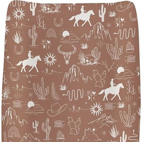 Western Cowboy Changing Pad Cover for Baby Girls Boys Wild West Cactus Mountain Snake Cattle Skull Sun Fitted Changing Table Cover Mats Desert Adventure Soft Diaper Change Table Sheets 32''×16''