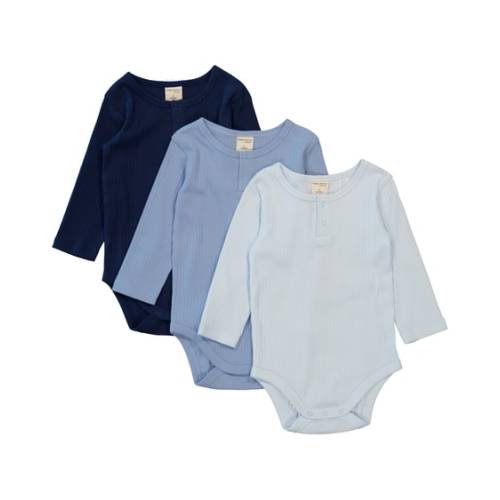 Medium Blue Baby 3 Pack Long Sleeve Organic Cotton Bodysuit | Best&Less™ Online