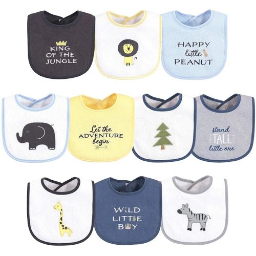 Hudson Baby Unisex Baby Cotton Terry Drooler Bibs with Fiber Filling, Safari, One Size